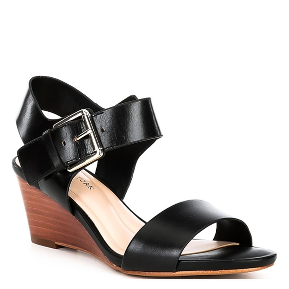 Preston & York Leather Designer Wedges Ladies Size 7 In Genuine Black Leather - Picture 6 of 6